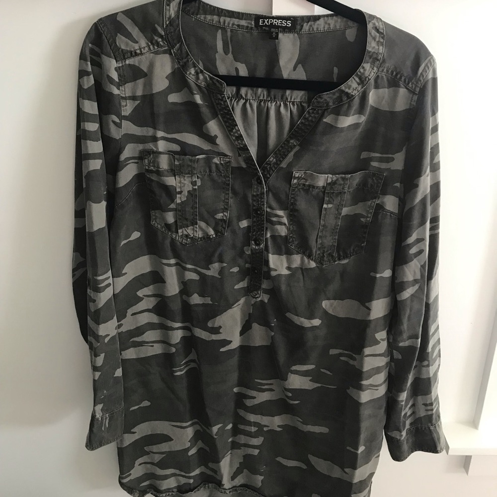Express Distressed Camo shirt dress